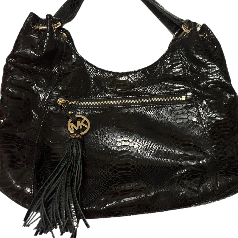 Michael Kors black, reptile print hobo‎ style bag